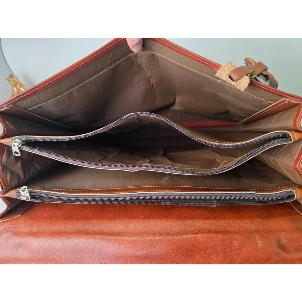 Vintage RENWICK Briefcase Brown Tan Leather Business‎ Bag Canada Rare